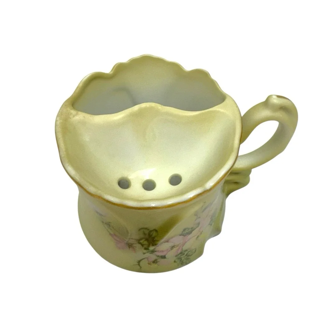 Vintage Nippon Porcelain Hand Painted Floral Shaving Mug Cup w/Handle